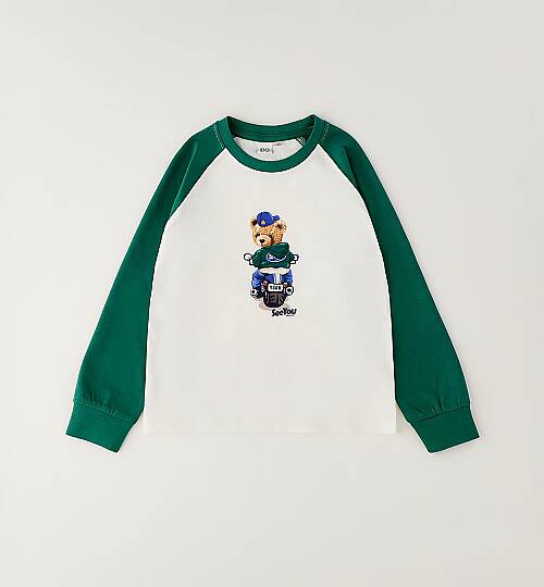 Erkek Çocuk Ayı Figürlü Raglan Kollu Sweatshirt - 2