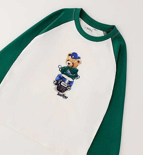 Erkek Çocuk Ayı Figürlü Raglan Kollu Sweatshirt