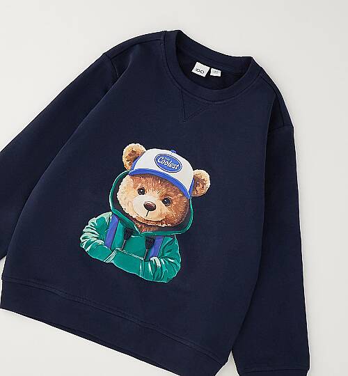 Erkek Çocuk Sevimli Ayı Baskılı Lacivert Sweatshirt
