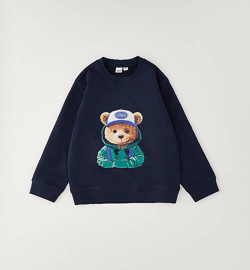 Erkek Çocuk Sevimli Ayı Baskılı Lacivert Sweatshirt - 2