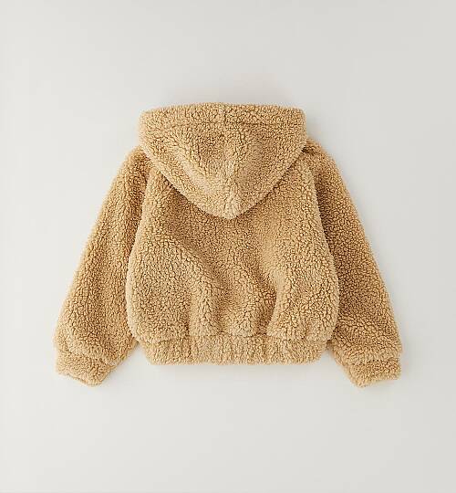 Taba Renk Peluş Kapüşonlu Sweatshirt /Ceket - 2