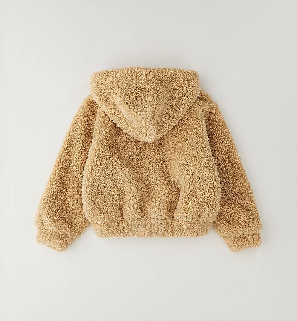 Taba Renk Peluş Kapüşonlu Sweatshirt /Ceket - 2