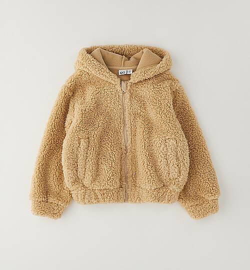 Taba Renk Peluş Kapüşonlu Sweatshirt /Ceket