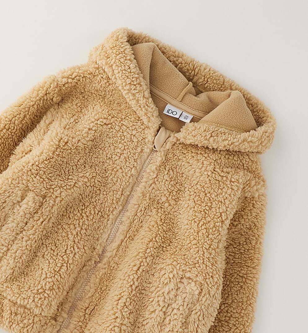 Taba Renk Peluş Kapüşonlu Sweatshirt /Ceket - 3